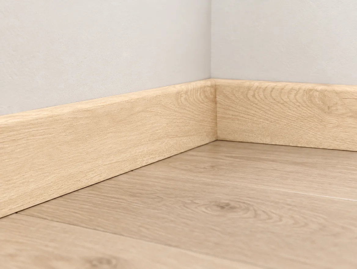 Sockelleiste foliert Eiche hell · 18 × 58 mm